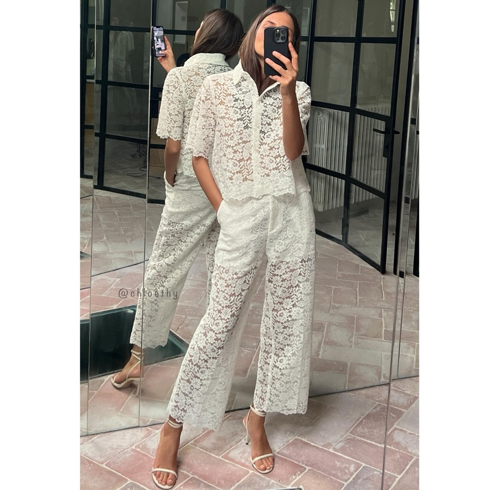 Zara LACE DETAIL CROPPED PANTS